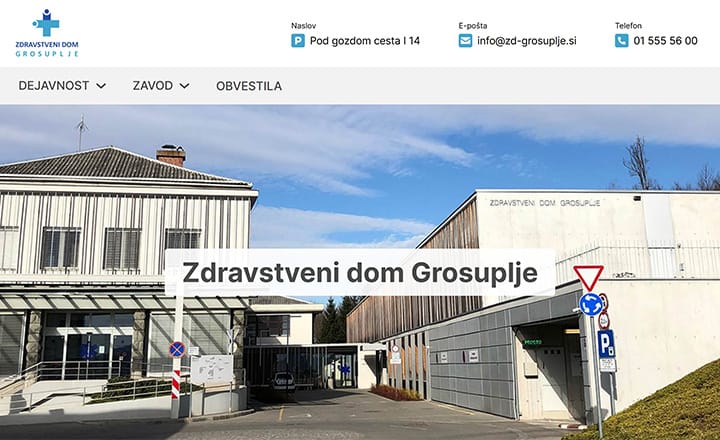 Naslovna stran spletne strani Zdravstveni dom Grosuplje