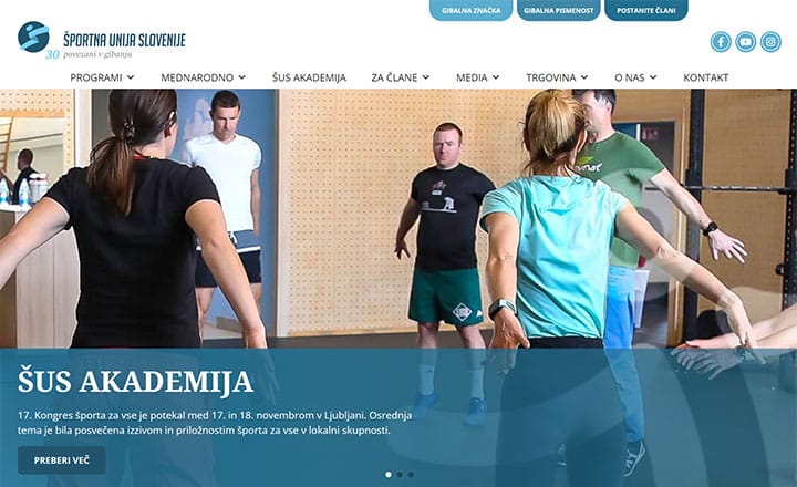 Naslovna stran spletne strani Športna unija Slovenije