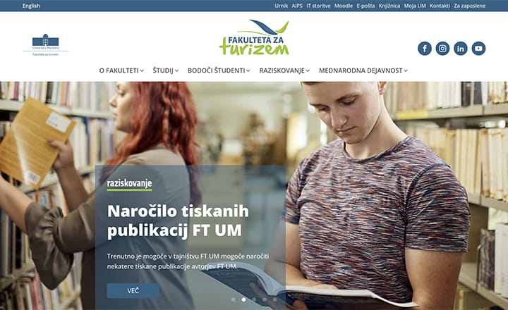 Naslovna stran spletne strani Fakultete za turizem Univerze v Mariboru